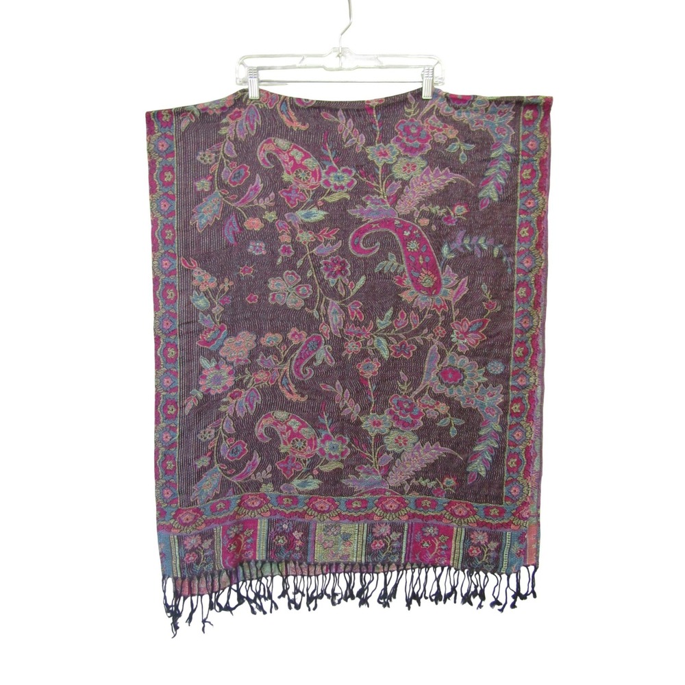 Unbranded Pashmina Scarf‎ Wrap OS Purple Pink Teal Good Paisley Boho Fringe
